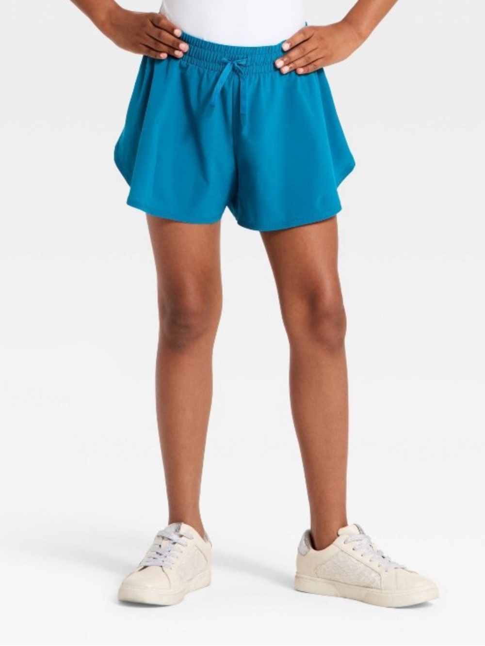 All In Motion Girls' Mid-Rise 2 in 1 Flowy Shorts - All In Motion Teal Blue S